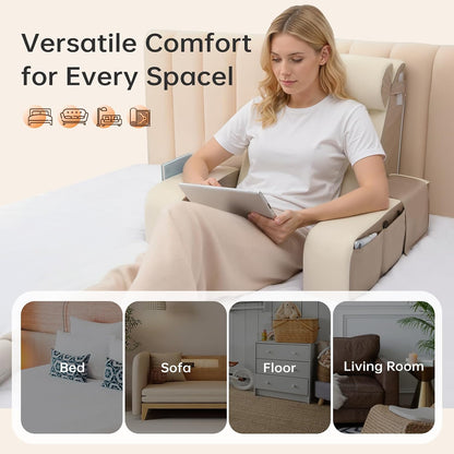 Vekkia 21" Reading Pillow for Bed with Adjustable Arms and XL Side Pockets | 60° Wedge Back Support, Washable Cover, Support Chair for TV, Gaming, Working, Nursing, Recovery in Bed & Floor, Black/Gray