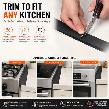 Silicone Stove Counter Gap Cover - 25 Inch Gap Filler 2 Pack Black | Long gap filler seals spills between kitchen appliances Stovetop oven countertop; stove gap cover, gas stove side gap covers