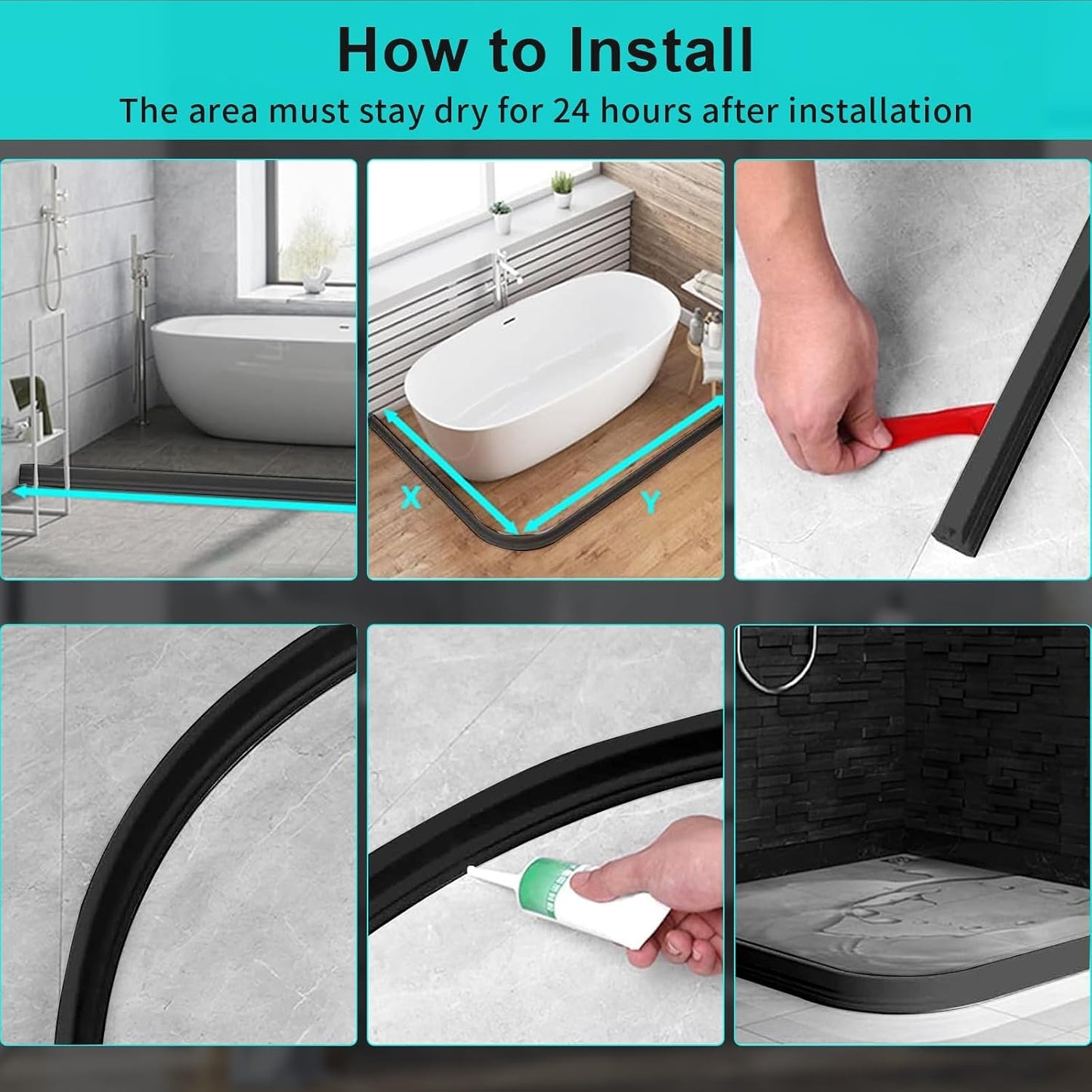 3ft/5ft/6ft/8ft10ft Collapsible Shower Threshold Water Dam Water Barrier for Shower and Water Stopper Keeps Water Inside Water Threshold for Wet and Dry Separation (3ft, Clear)