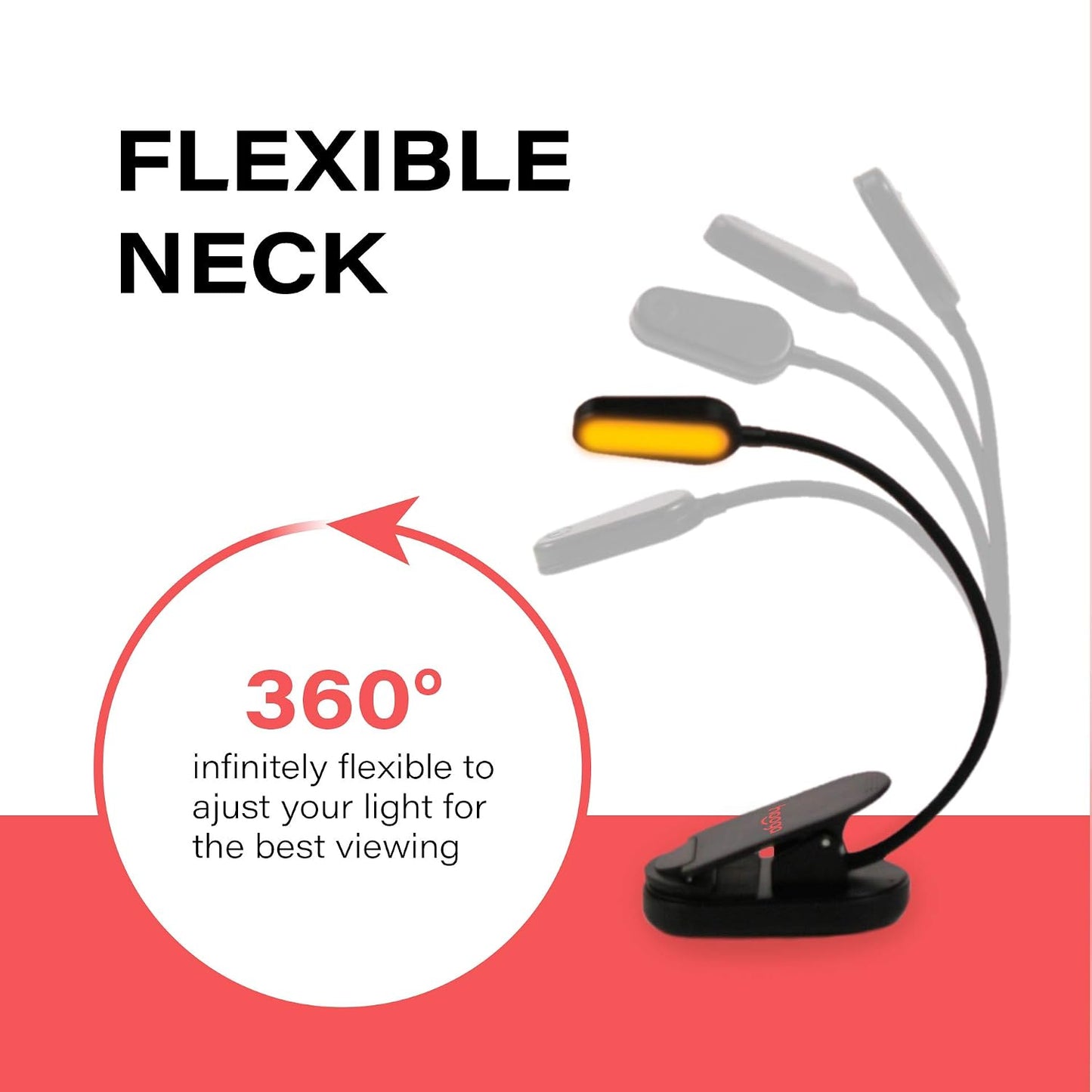 hooga Amber Book Light – Blue Light Blocking Reading Light for Bed, Stepless Dimming, Rechargeable Clip-On Night Light, 1600K Amber & 625nm Red LED for Night Reading