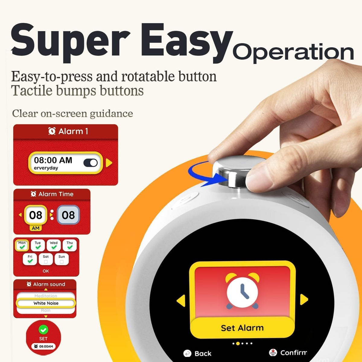 MOMILLA Alarm Clocks for Bedrooms, 2.8" Color Display, 4 Alarms Easy to Set