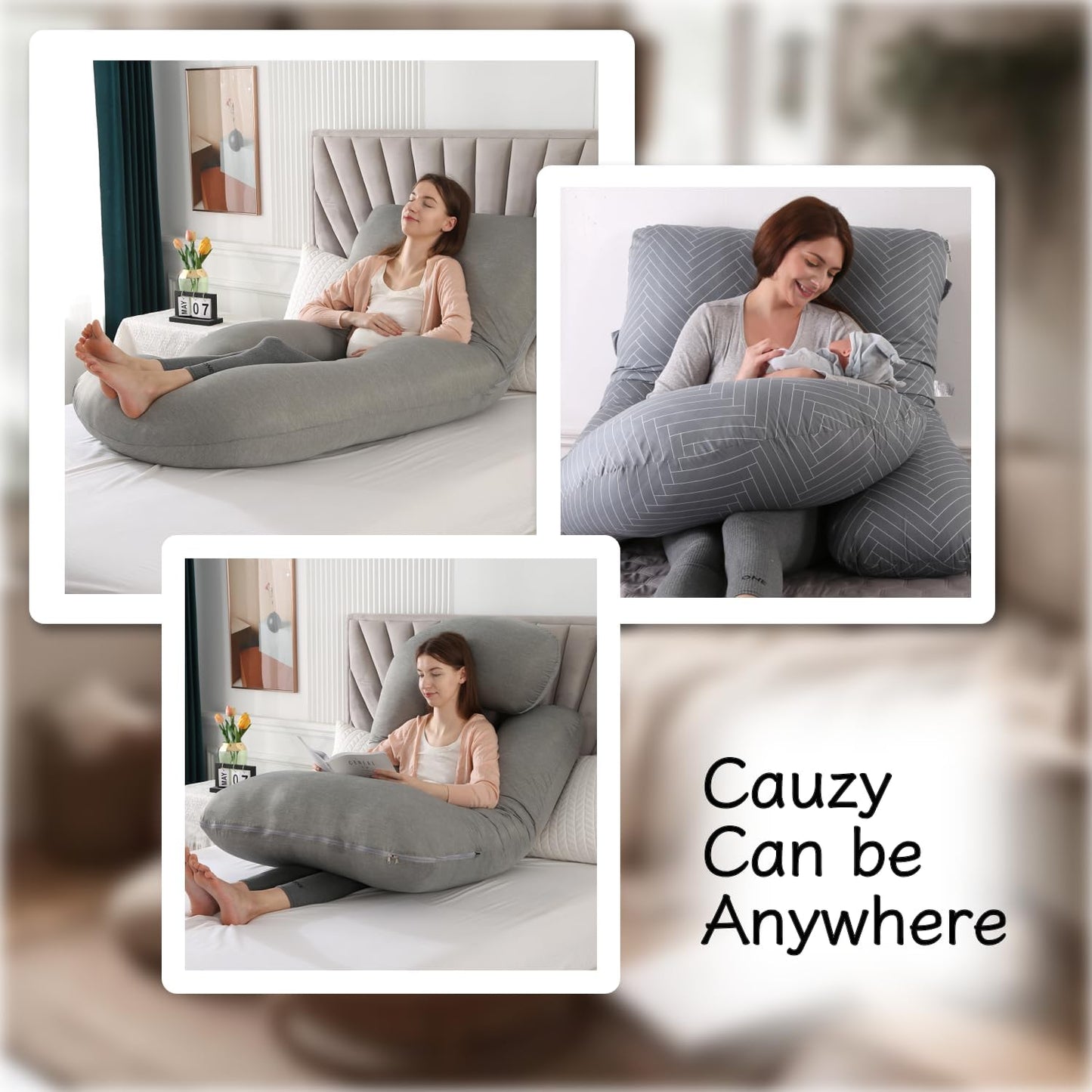 ALLOPERA Pregnancy Pillows for Sleeping, 57-Inch U-Shaped Full Body Maternity Pillow with Adjustable Fill and Removable Washable Cover, Back, Belly, Hip and Leg Support for Pregnant Women, Black Grey
