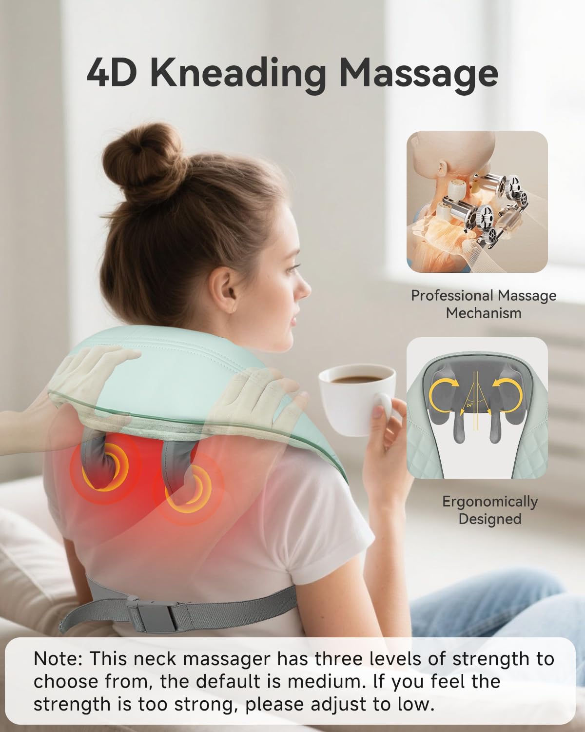 Snailax Cordless Neck & Shoulder Massager with Kneading, Heat, USB-C