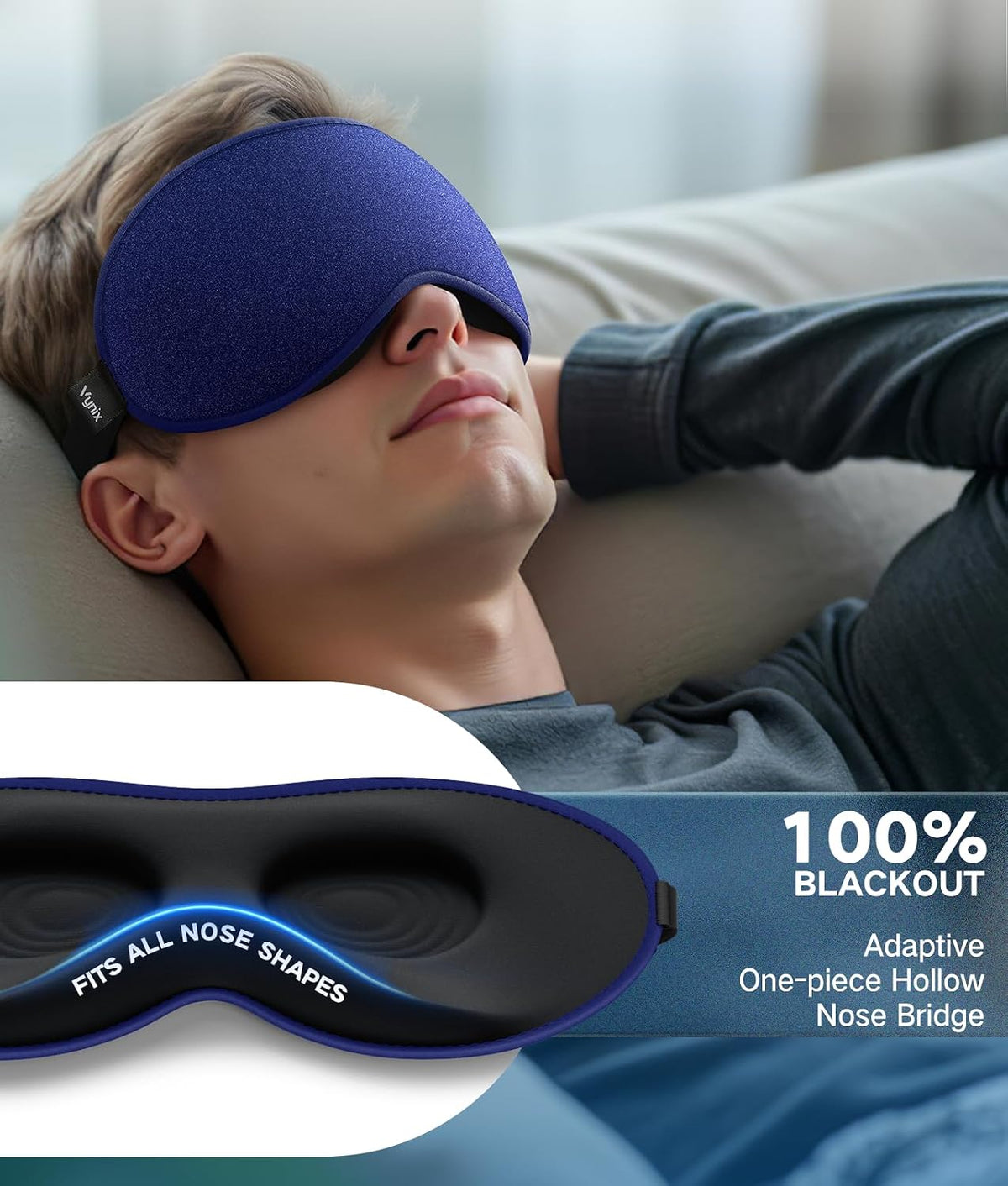 Vynix® Sleep Mask for Men Women-Eye Masks for Side Sleepers, 3D Contoured Night Blindfold 100% Blockout Pressure-Free, Soft Lightweight Breathable Eye Cover Shade Sleeping for Airplane, Travel, Black