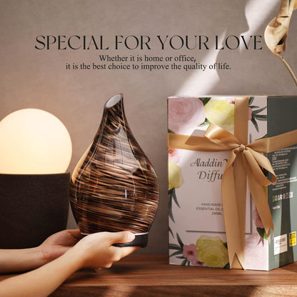 Porseme Essential Oil Diffuser 280ml Handmade Glass Diffuser 7H Runtime | Elegant Handmade Glass Aroma Diffuser with 7-color LEDs, Quiet Aromatherapy and Safe Auto Shut-off, Perfect for Gifts