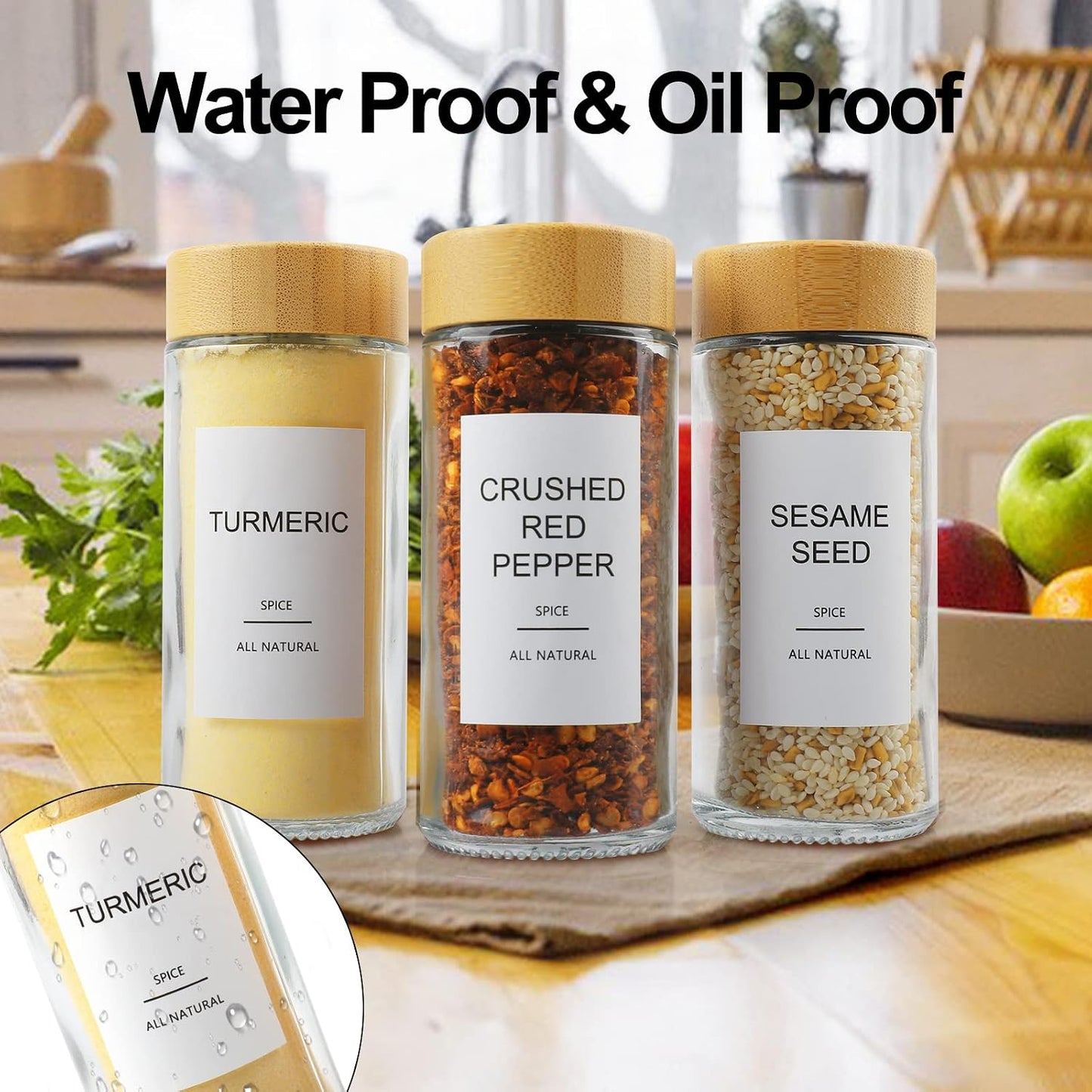 Glass Spice Jars with Bamboo Lid & 398 Label for Cabinet & Drawer Organizer | 24 pcs 4 fl oz Square Spice Bottles With Shaker Lids,Airtight Spice Containers Keep Fresh,Seasoning Containers Organization