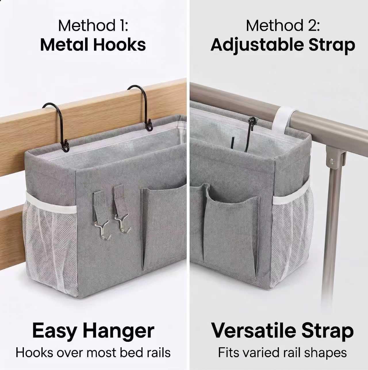 1pc Bedside Caddy Organizer with Hooks, No-Sagging Canvas Hanging Bed Pocket with Water Bottle Holder, Bedside Storage for Dorm Room Essentials, Bunk Bed Accessories, Hospital Bed Rails & Crib (pink)