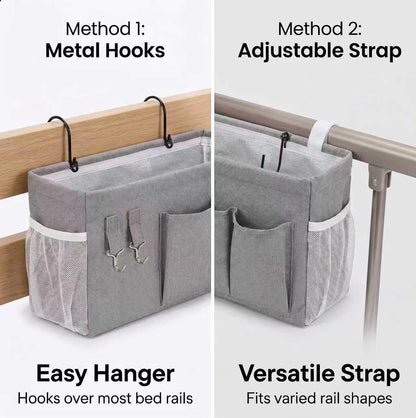 1pc Bedside Caddy Organizer with Hooks, No-Sagging Canvas Hanging Bed Pocket with Water Bottle Holder, Bedside Storage for Dorm Room Essentials, Bunk Bed Accessories, Hospital Bed Rails & Crib (pink)