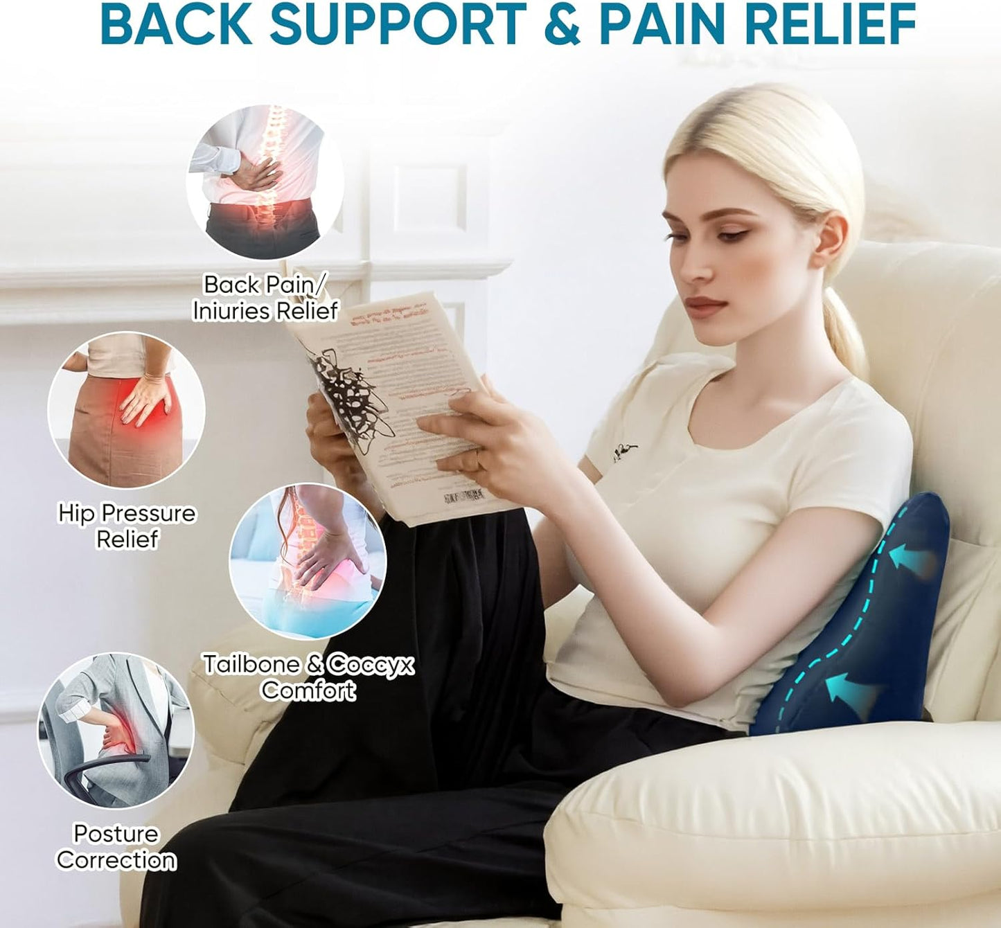 Lumbar Support Pillow for Recliner and Couch, Ergonomic Back Support Pillow | Dual-Layer Memory Foam, Soft Velvet Cover, Lower Back Pain Relief, Back Cushions for Recliner, Sofa & Gaming Chair
