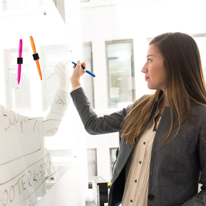 4 Pack Black Strong Magnetic Pen Pencil Holder for Fridge Whiteboard | Fits pens, pencils and markers up to 0.5in, with adhesive metal plates for lockers, cabinets, music stand and smooth surfaces