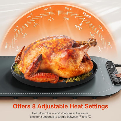 Warming Mat for Food, Voriah Electric Warming Tray with 3 Temp Settings & Auto Shut-Off, Food Warmer with Thick Silicone Surface to Keep Food Warm at Buffet, Parties, and Family Use（Dark Blue）