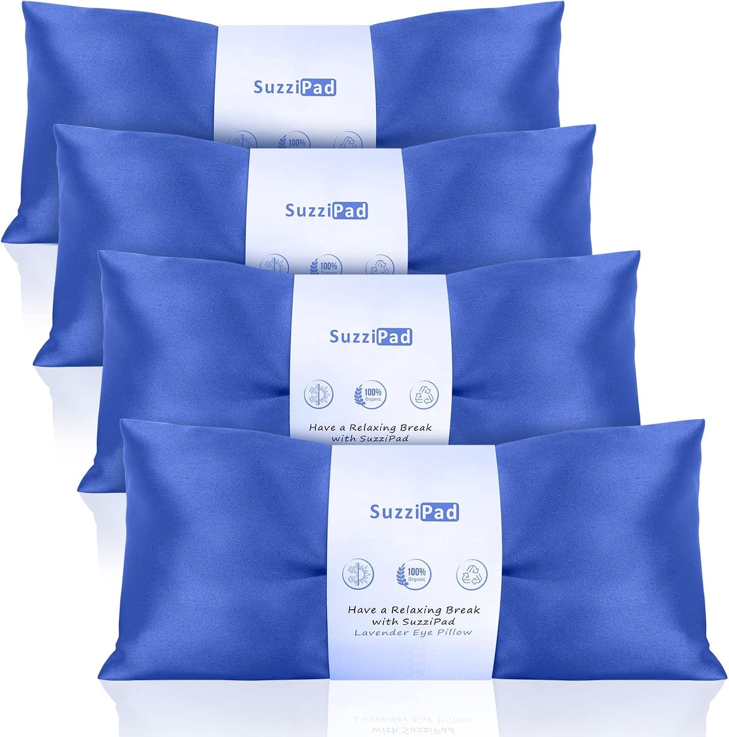 SuzziPad Hot & Cold Lavender Eye Pillow for Relaxing, Sapphire, 4 Packs | Washable Weighted Yoga Eye Mask For Meditation, Dry Eye Soothing & Sleep; Blocks Light, Soothes Migraines & Ocular Discomfort
