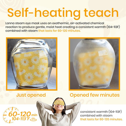 LANNA Heated Steam Eye Mask, Disposable 120 Minutes, Lavender Scent, 5 Pcs