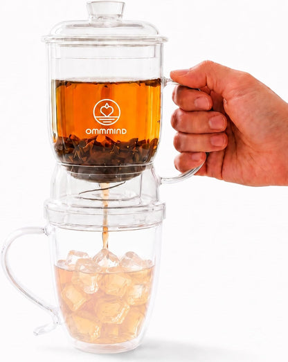 Glass Tea Infuser, Easy Drain for Loose Leaf, 15.2 oz, Black | Fits rims under 3.15 in; set on mug to drain, lift to stop, helps limit bitterness. Dishwasher safe; tea bags, herbs, coffee