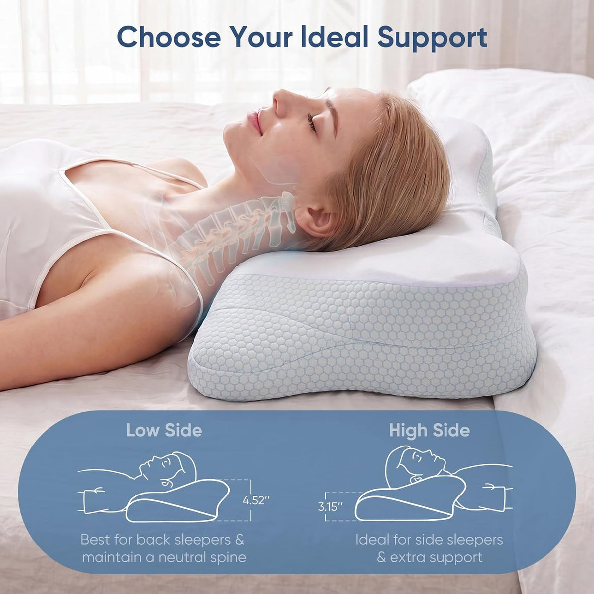 Sweetcrispy Cervical Pillow for Neck Pain Relief, Cooling Memory Foam