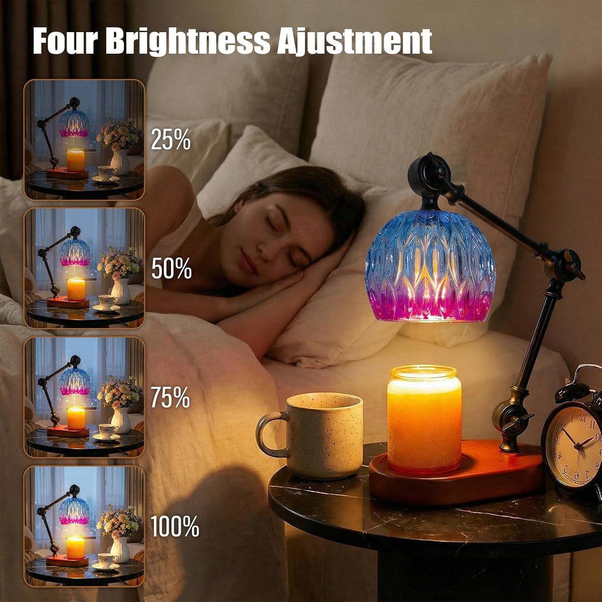 Candle Warmer Lamp, Dimmable Wax Melting Warmer with Adjustable Height, Bedroom Living Room Home Decor, Birthday Relaxation Gifts for Women (Green, Wave)