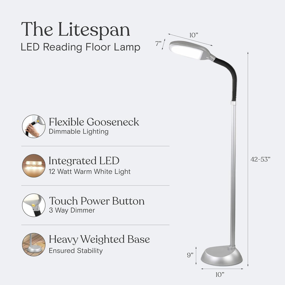 Brightech Litespan - Bright LED Floor Reading Lamp for Over Chair Crafts and Reading, Esthetician Light for Lash Extensions, Gooseneck Adjustable Standing Lamp for Living Room, Bedroom, Office - Black