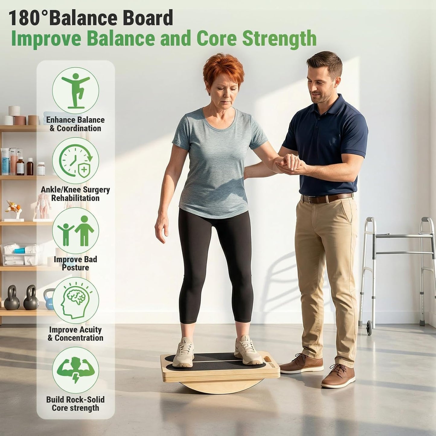 Wooden Slant Board, 2-in-1 Adjustable Calf Stretcher, 300lb | 180° Adjustable,6 Angle,withTraining Poster,Portable Incline Board,Physical Therapy,Ankle Stretching