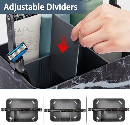 BYUNER Portable Shower Caddy Dorm: Bathroom Caddy Organizer with Handle and Adjustable Dividers,Plastic Shower Basket for Toiletry,Makeup,Vanity,Shower Storage Tote for College, Cleaning Caddy, Black