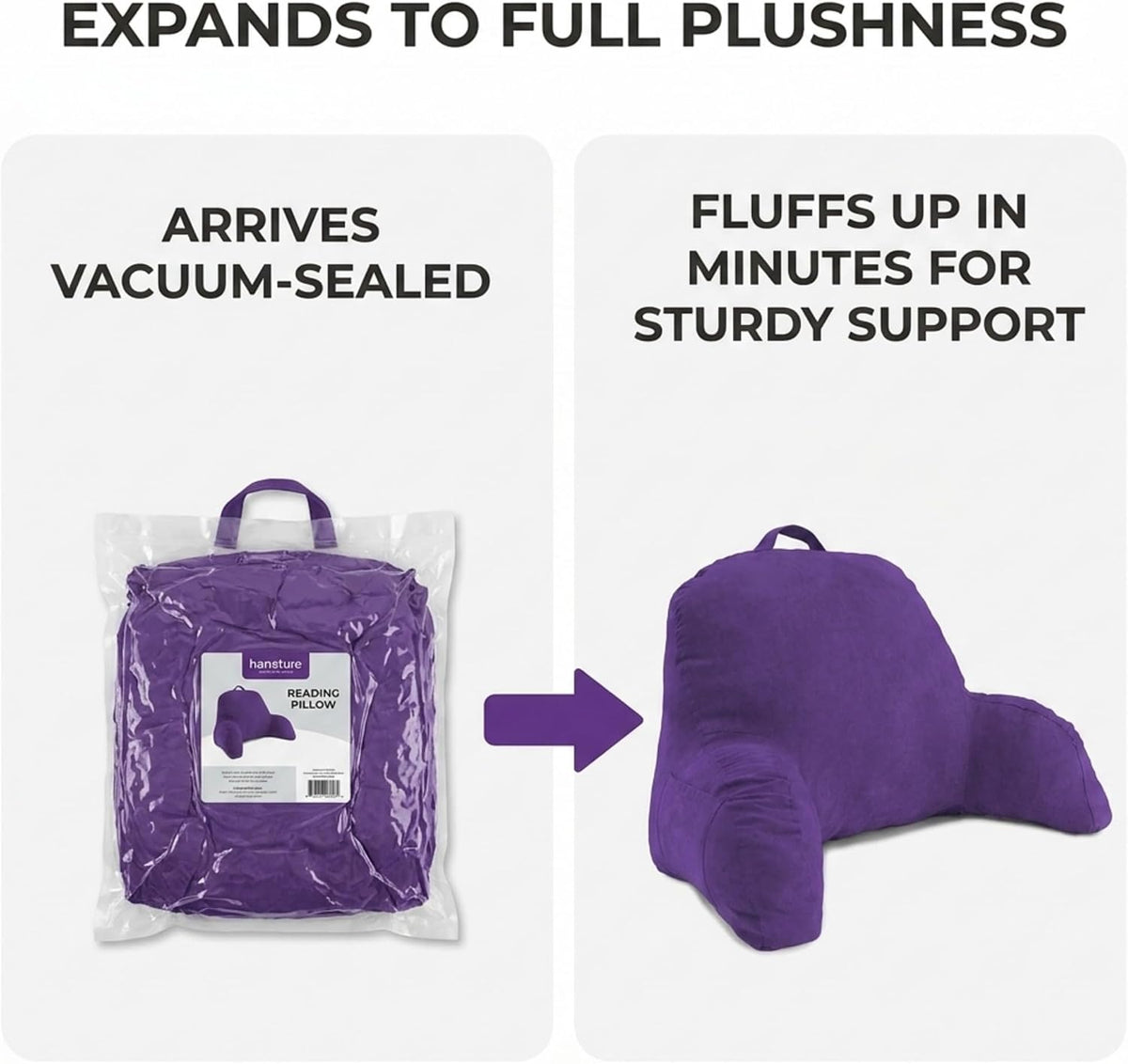 Deluxe Comfort Microsuede Bed Rest - Reading and Bedrest Lounger - Sitting Supprt Pillow - Soft But Firmly Stuffed Fiberfill - Backrest Pillow With Arms, Light Purple