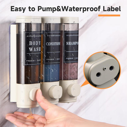 Shampoo and Conditioner Dispenser,Shower Soap Dispenser 3 Chamber No Drill Wall-Mounted Shampoo Dispenser for Shower Wall Mounted Shower Dispenser for Bathroom Hotel Large Capacity,Dark Gray1