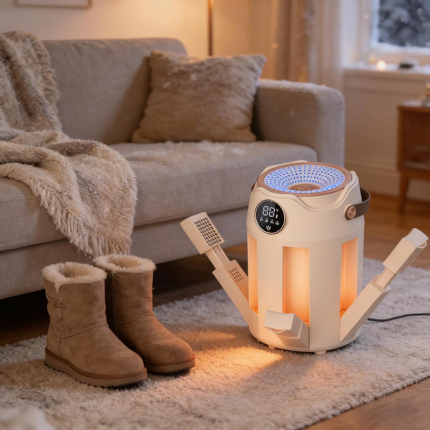 6-Arm Boot and Glove Dryer Family Size – Forced Air Boot Dryer with Heat Blower & Timer. Foldable Ski Boot Dryer, Warmer & Hockey Equipment Dryer for Shoes, Ski Gloves, Hats – Adjustable Rack(White) | Foldable adjustable rack, 3/6/9H timer, auto shutoff,