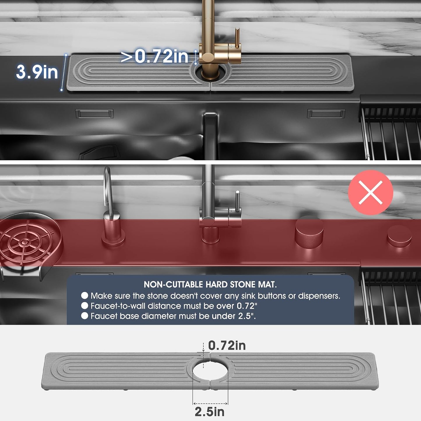 Quick Drying Stone Faucet Mat for Kitchen Sink - Diatomite Sink Mat Absorbing Stone Tray for Bathroom Counter, Sink Faucet Splash Guard Water Protector Matt for Kitchen Counter(White, 14" x 3.9")