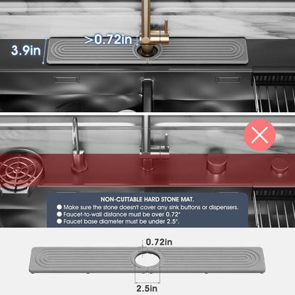 Quick Drying Stone Faucet Mat for Kitchen Sink - Diatomite Sink Mat Absorbing Stone Tray for Bathroom Counter, Sink Faucet Splash Guard Water Protector Matt for Kitchen Counter(White, 14" x 3.9")