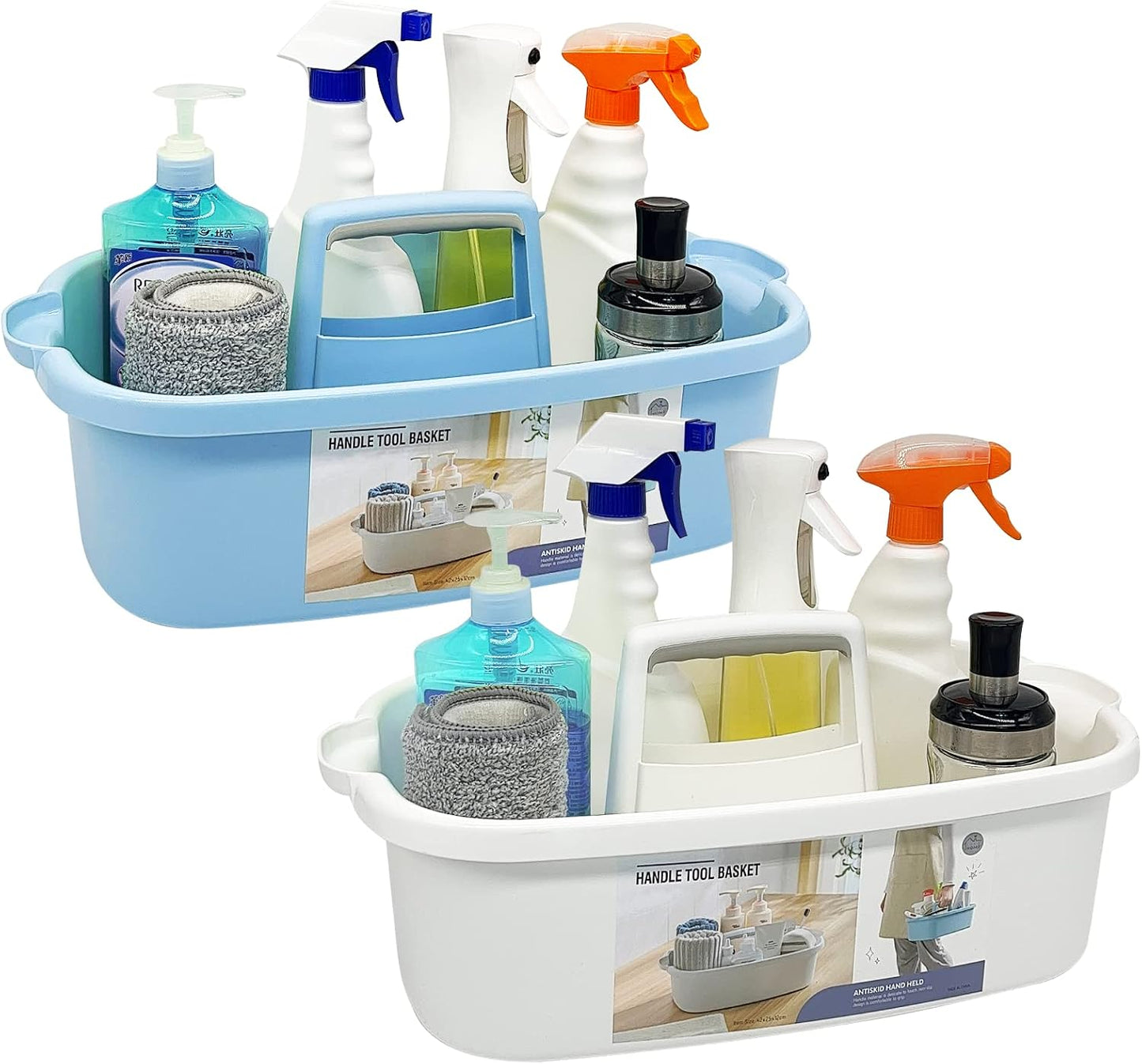 Goderewild Multi-Purpose Plastic Cleaning Caddy with Handle, Shower Caddy Organizer/Storage Basket/Totes Portable for Bathroom Supplies, Cleaning Products, Under Sink Tool, Housekeepers (Grey)