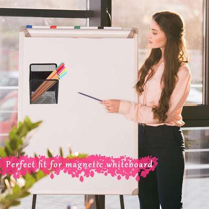Magnetic Pencil Holder - Extra Strong Magnets Mesh Marker Holder | Perfect for Whiteboard, Refrigerator and Locker Accessories (1 Baskets, Black)