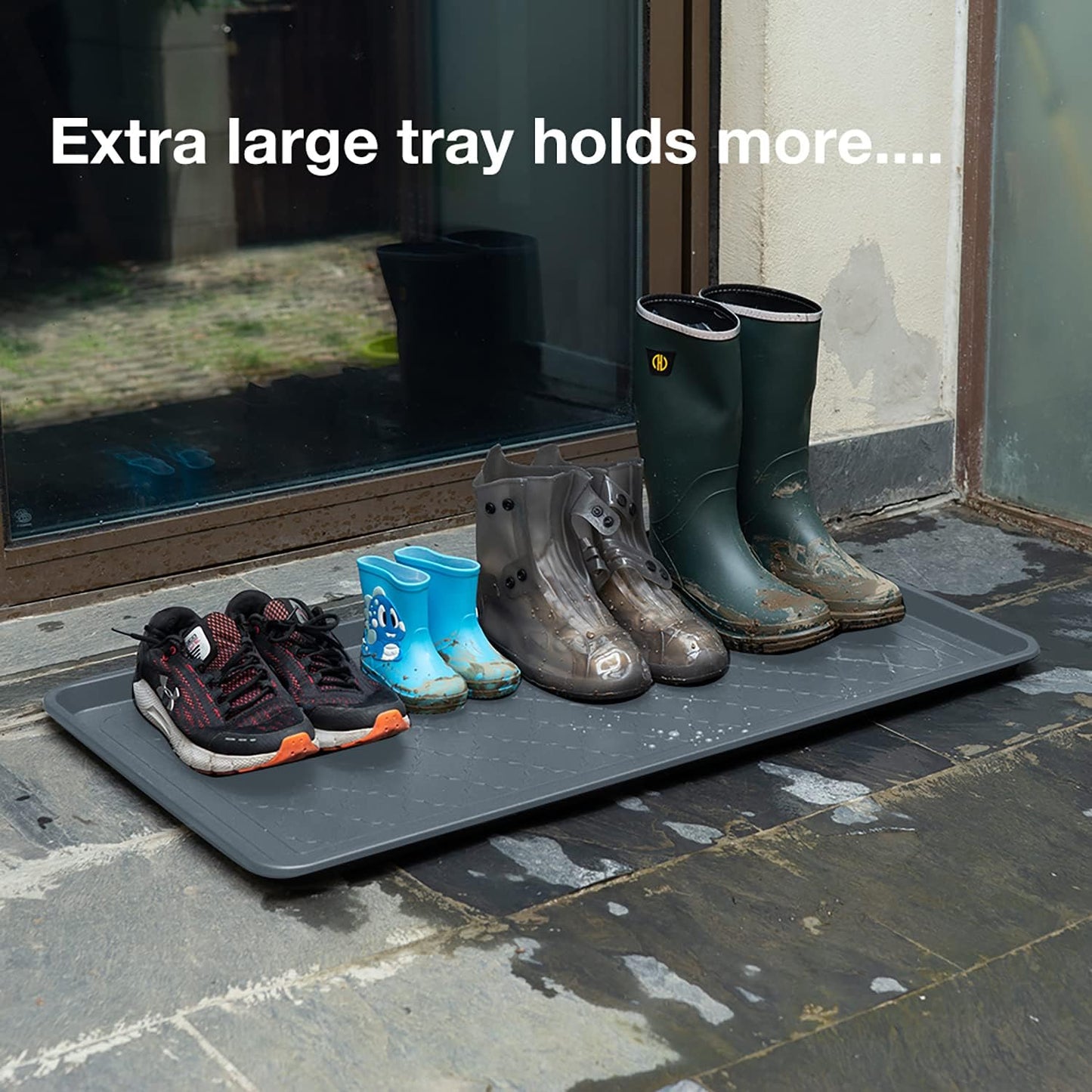 All Weather Boot Tray Extra Large 40"x20" - Brown Plastic Shoe Mat | Multi-purpose mudroom entryway tray with 1.25" raised edges - fits shoes, pet bowls & plants - 100% recycled polypropylene