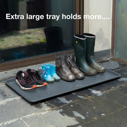All Weather Boot Tray Extra Large 40"x20" - Brown Plastic Shoe Mat | Multi-purpose mudroom entryway tray with 1.25" raised edges - fits shoes, pet bowls & plants - 100% recycled polypropylene