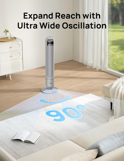 DREO Tower Fan for Bedroom, 26ft/s Velocity, 90° Oscillating, 8H Timer