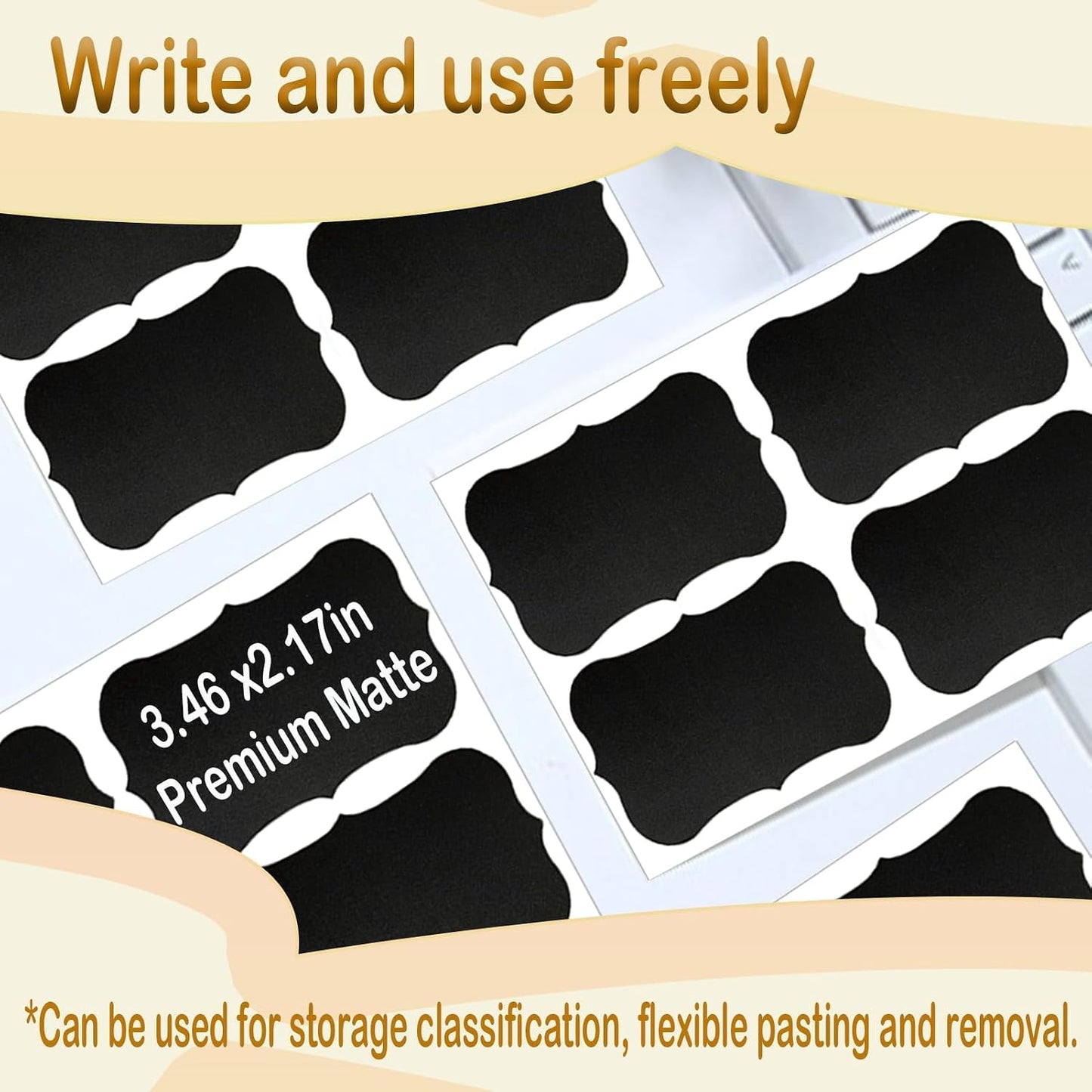 200PCS Chalkboard Labels, 13 Shapes & 3 Sizes, Reusable Blackboard Stickers | Includes 1 Liquid Chalk Marker, for Pantry Jars, Food Containers, Spice Racks & Organization