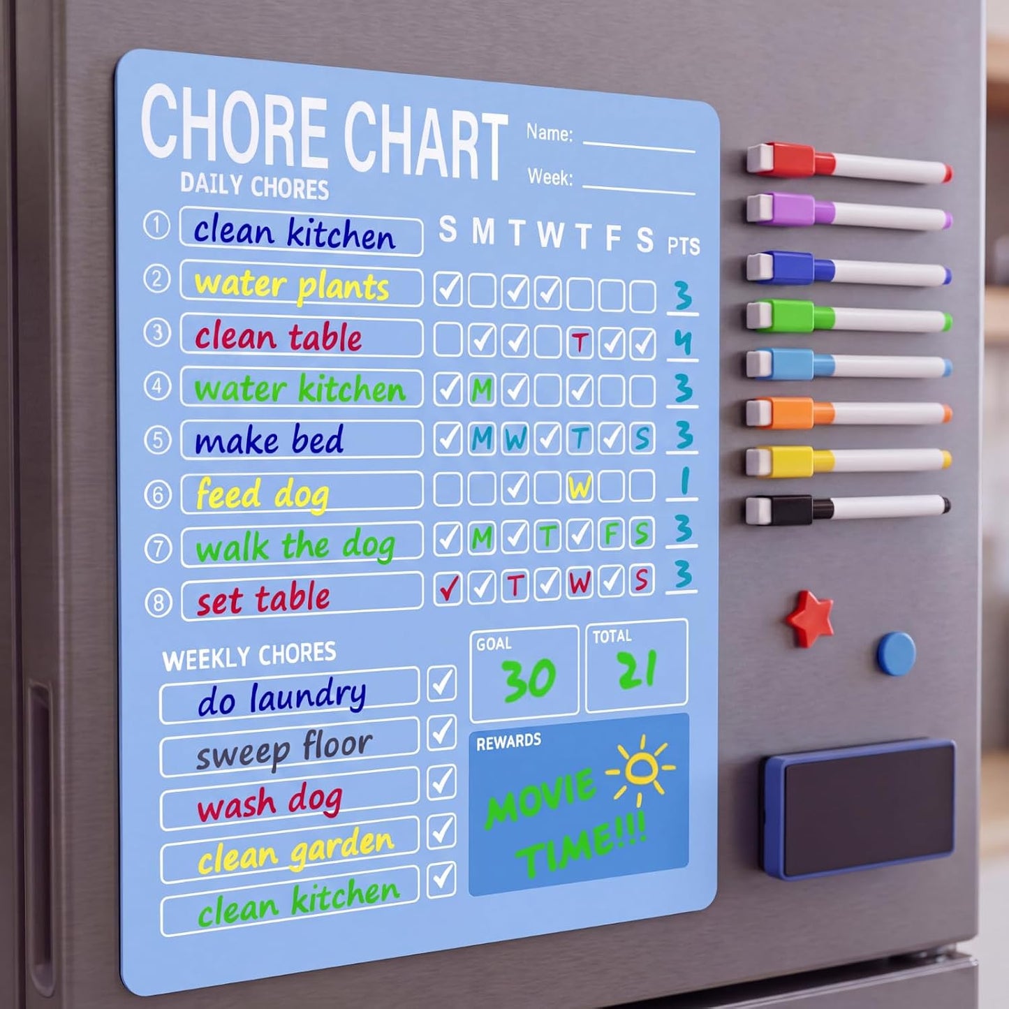 Eaasty Acrylic Magnetic Chore Chart Dry Erase Acrylic Board 8.66" x 11.8" Daily Chore Planner to Do List Reward Responsibility Chart with Magnetic Markers and Board Eraser for Home Refrigerator (Blue)