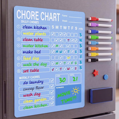 Eaasty Acrylic Magnetic Chore Chart Dry Erase Acrylic Board 8.66" x 11.8" Daily Chore Planner to Do List Reward Responsibility Chart with Magnetic Markers and Board Eraser for Home Refrigerator (Blue)