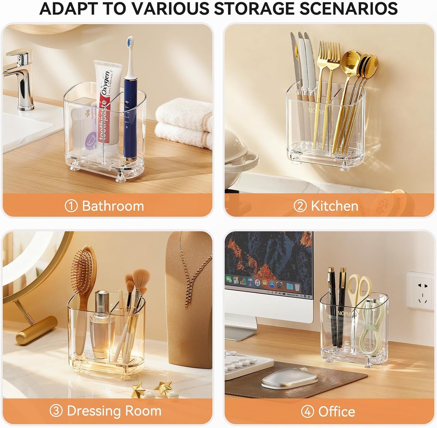 MOPMS Toothbrush Holders with Drainage for Bathrooms Countertop Organizer | 2 Slots Electric Toothbrush Holder Wall-Mount with Divider for Easy Clean, Tooth Brush and Toothpaste Holder for Bathroom