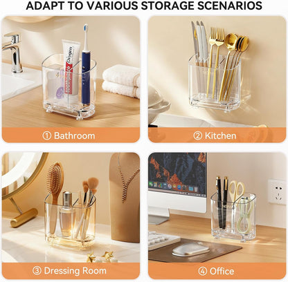 MOPMS Toothbrush Holders with Drainage for Bathrooms Countertop Organizer | 2 Slots Electric Toothbrush Holder Wall-Mount with Divider for Easy Clean, Tooth Brush and Toothpaste Holder for Bathroom