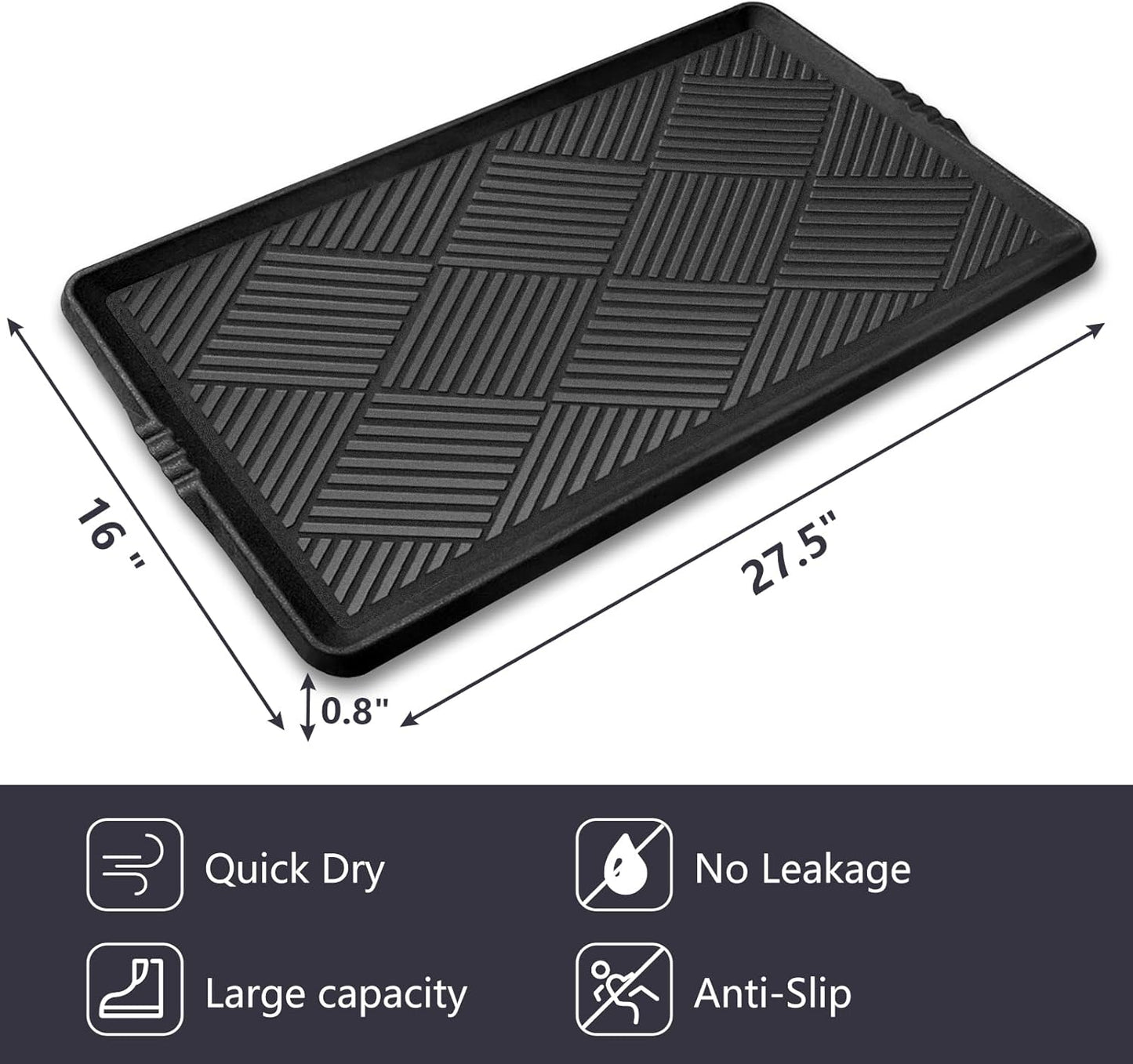 Boot Tray for Entryway, Rubber Mat for Shoe Organizer, 27.5" x16