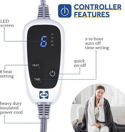 Sealy Electric Throw Blanket Heated Flannel & Sherpa Auto Shutoff 50"x60"