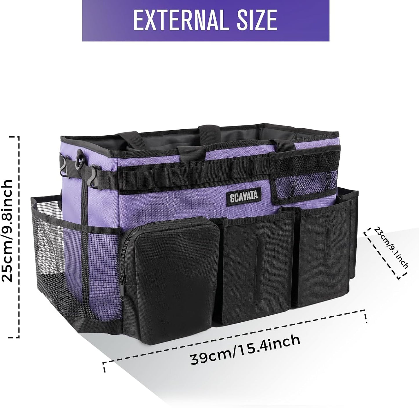 SCAVATA Wearable Cleaning Caddy Bag, Cleaning Caddy Supplies Organizer with Handle & Shoulder Straps for Housekeepers, Under Sink & Car Cleaning Tool Organizers with 4 Foldable Divider (Lake Blue)