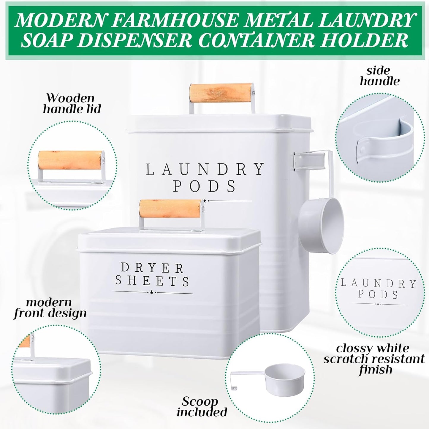 Yaocom 2 Pcs Laundry Pod Container with Dryer Sheet Holder Farmhouse Laundry Room Decor Organization and Storage Detergent Container Box with Lid Handle Metal Dryer Sheet Dispenser(Black)
