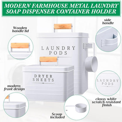 Yaocom 2 Pcs Laundry Pod Container with Dryer Sheet Holder Farmhouse Laundry Room Decor Organization and Storage Detergent Container Box with Lid Handle Metal Dryer Sheet Dispenser(Black)