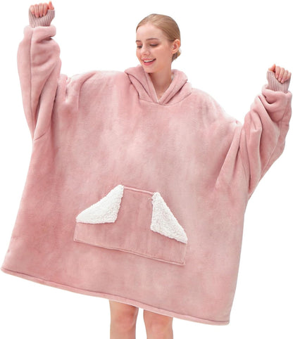 Wearable Blanket Hoodie, Oversized Sherpa Fleece Sweatshirt Blanket with Giant Hood Pocket and Sleeves for Adult, Warm & Cozy Grey Blanket Gifts for Women