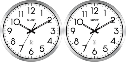 Sharp 12-Inch Atomic Wall Clock, Battery Operated, White with Black Frame