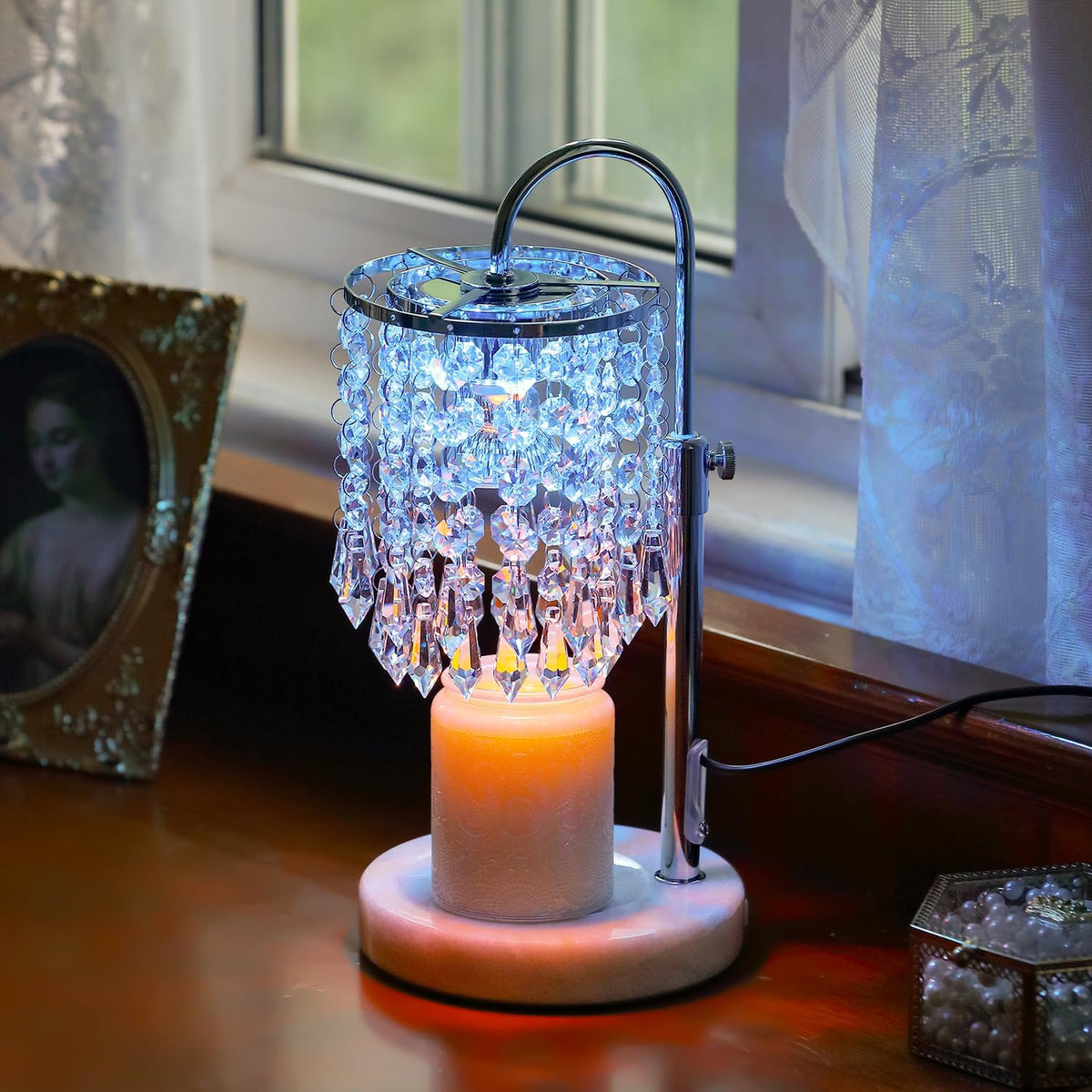 Candle Warmer Lamp with Timer Dimmer，2H/4H/8H Timer , Lamp Candle Warmer with Marble Base for Adjustable Height, Crystal Wax Melt Warmer for Jar Candles, House Warming Decor Gifts Mothers Day Gifts