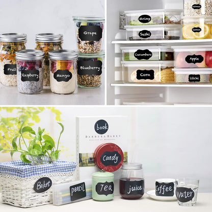 ONUPGO Chalkboard Labels Stickers Bulk - 196 Reusable Chalk Sticker Labels with Erasable Chalk Maker, Removable Waterproof Blackboard Labels for Containers, Glass, Mason Jar Labels | Removable, Waterproof, Reusable Chalk Labels, For Storage Bins & Food