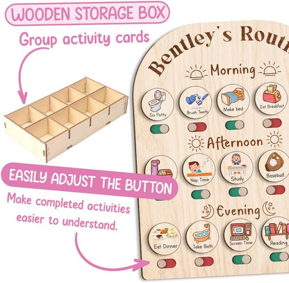 Daily Routine Chart for Kids, Visual Schedule, Routine Chart for Toddlers 3-5, Morning Bedtime Routine Chart for Toddlers, Wooden Chore Chart for Kids