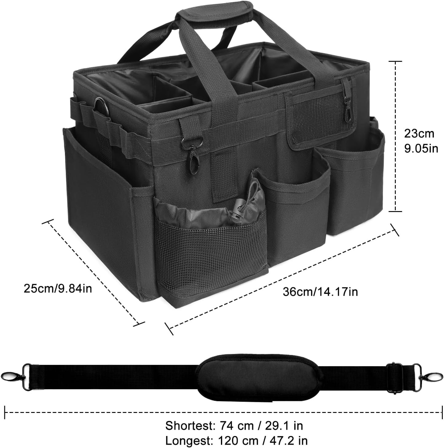 Large Cleaning Caddy Organizer, Adj Straps & Board Dividers Heavy‑Duty | Waterproof Nylon Fabric, Handle, Removable Divider, Tool Bags for Housekeepers, Car detailing, Kitchen Bathroom
