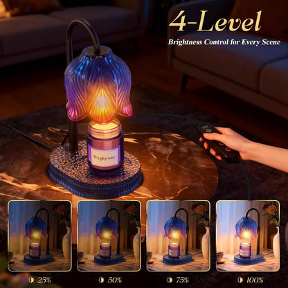 Flower Candle Warmer Lamp, Timer & 4-Level Dimmer, Adjustable Height | Flameless Electric Wax Warmer for Jar Candles, Includes 2 Bulbs, Pink, Home Decor Gift for Mom & Women, Housewarming